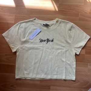 NWT TopShop Pastel Yellow New York Crop Tee
